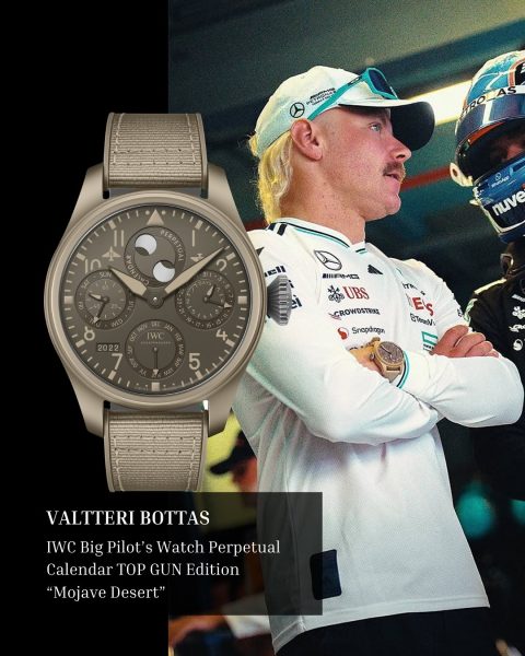 Valtteri Bottas – IWC Big Pilots Perpetual Calendar Top Gun Edition Mojave Desert Valtteri Bottas – IWC Big Pilots Perpetual Calendar Top Gun Edition Mojave Desert